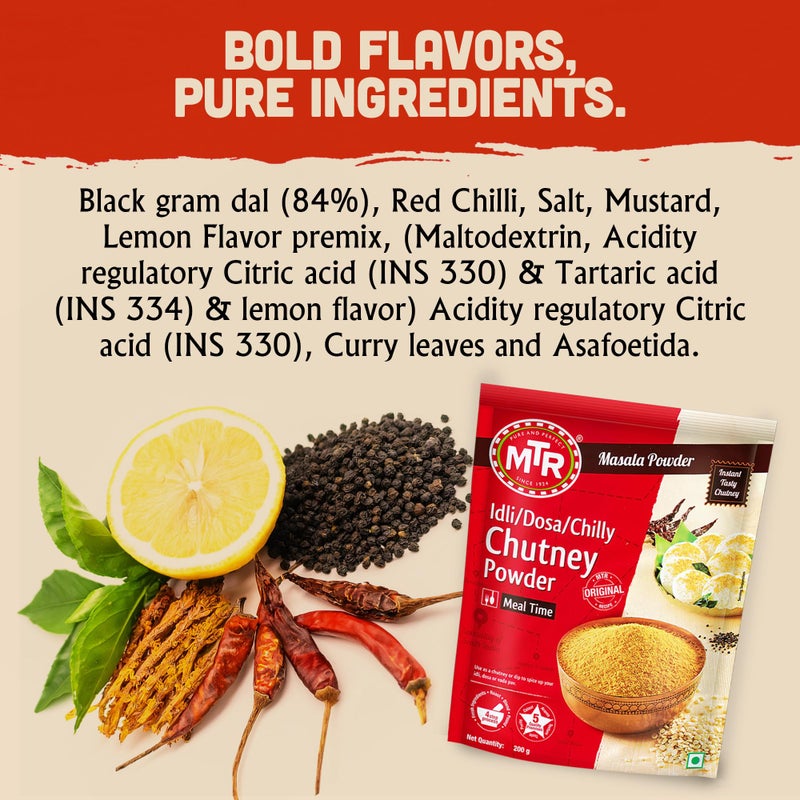 MTR Spiced Chutney Powder - Indian Spice Blend with Black gram dal, Red Chilli, Curry Leaves, Mustard, and Asafoetida - Instant and Easy to use - Ideal for Meal Time - 200g - Image 3